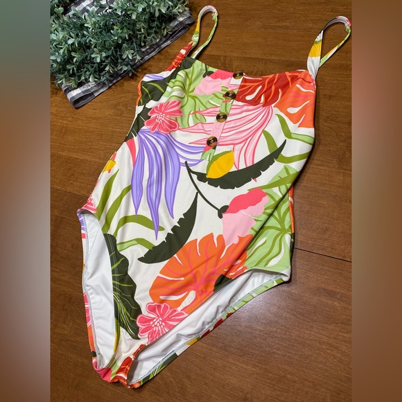SOCIAL STANDARD BY SANCTUARY vibrant floral one piece swimsuit buttons size XL - Picture 3 of 13